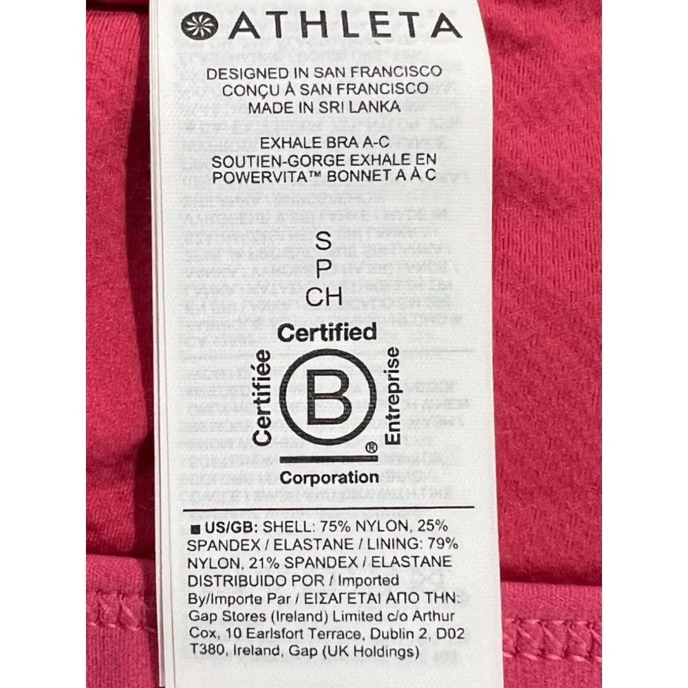NWT ATHLETA Exhale Bra A-C SMALL Pink